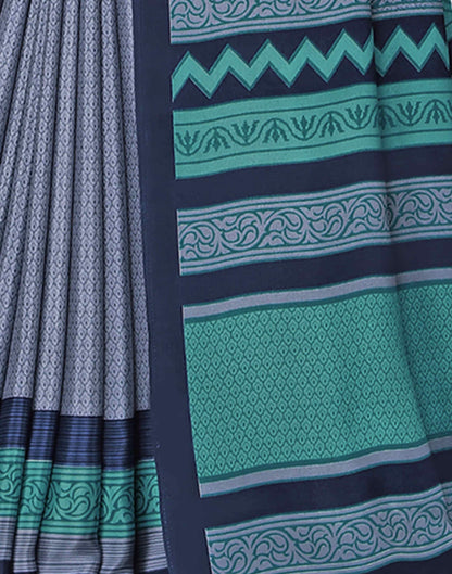 Dusty Blue Polyester Printed Saree