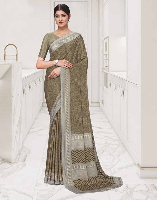 Khaki Polyester Printed Saree