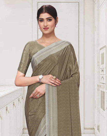Khaki Polyester Printed Saree