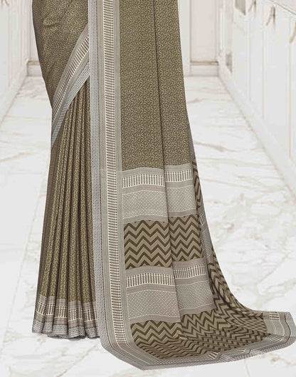 Khaki Polyester Printed Saree