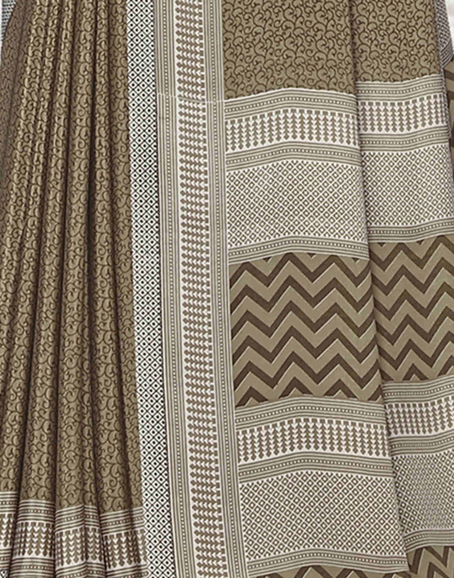 Khaki Polyester Printed Saree