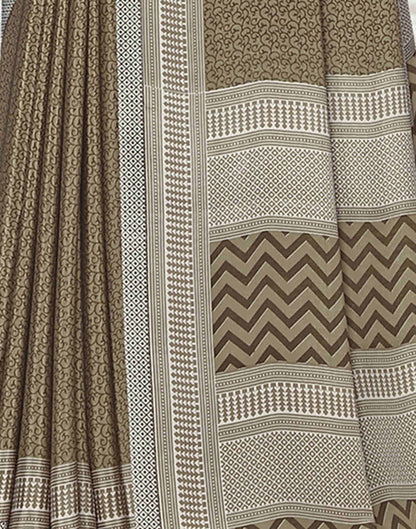 Khaki Polyester Printed Saree