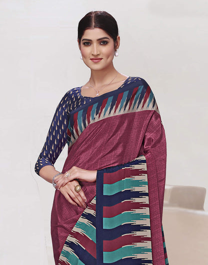 Dark Dusty Pink Polyester Printed Saree