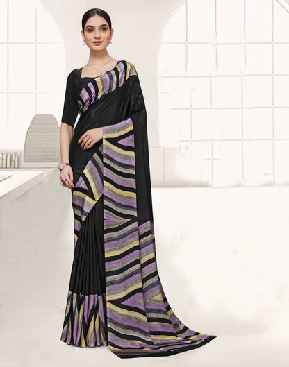 Black Polyester Printed Saree