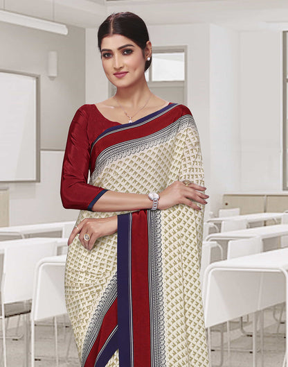 Cream Polyester Printed Saree