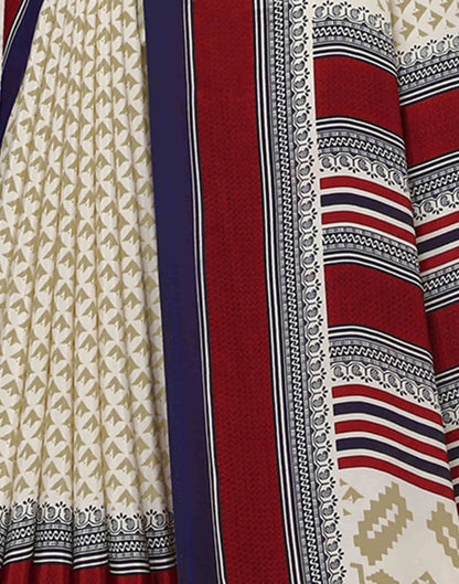 Cream Polyester Printed Saree