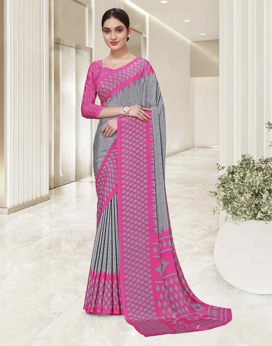 Grey Polyester Printed Saree