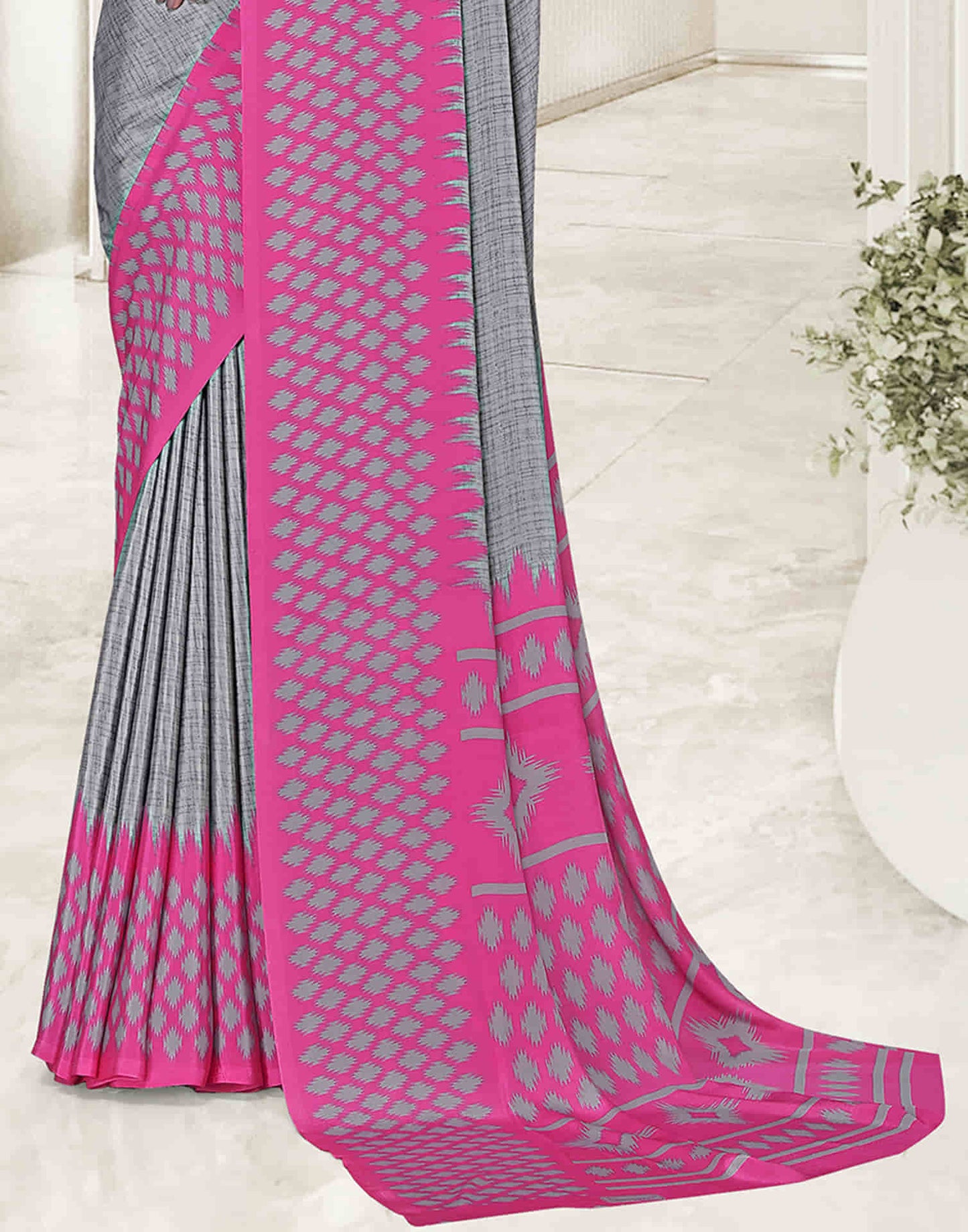 Grey Polyester Printed Saree