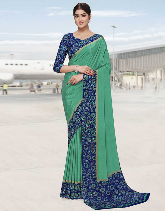 Teal Green Polyester Printed Saree