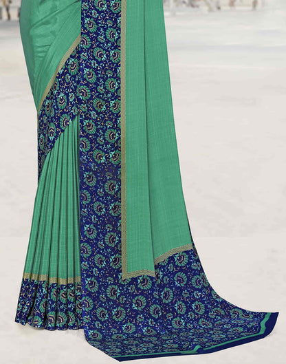 Teal Green Polyester Printed Saree