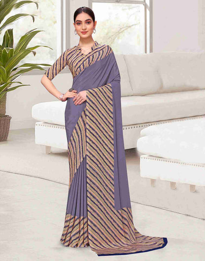Dusty Purple Polyester Geometric Printed Saree