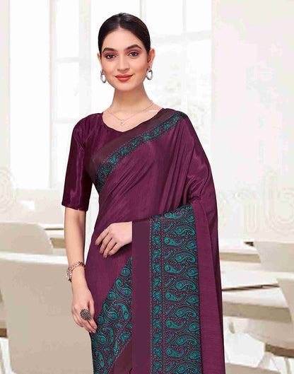 Wine Polyester Printed Saree