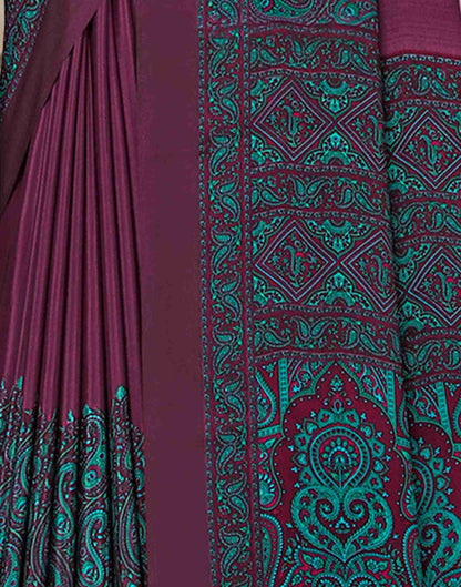 Wine Polyester Printed Saree