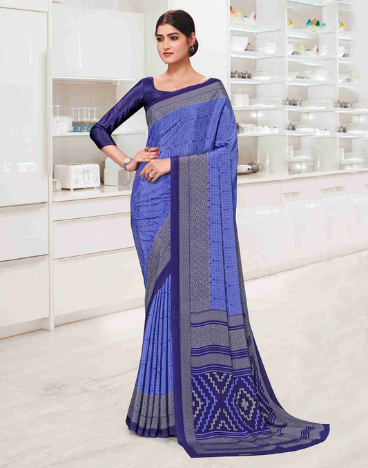 Blue Polyester Geometric Printed Saree
