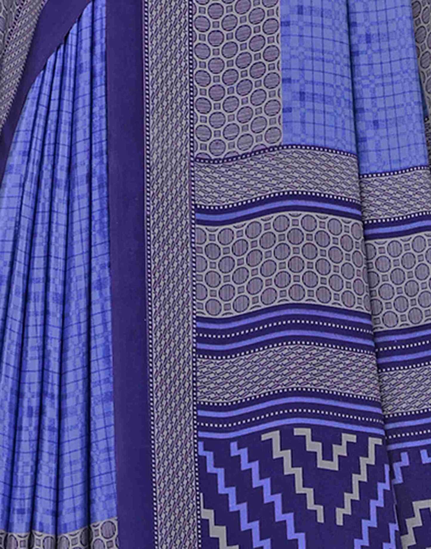 Blue Polyester Geometric Printed Saree