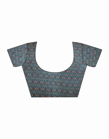 Rama Blue Polyester Geometric Printed Saree