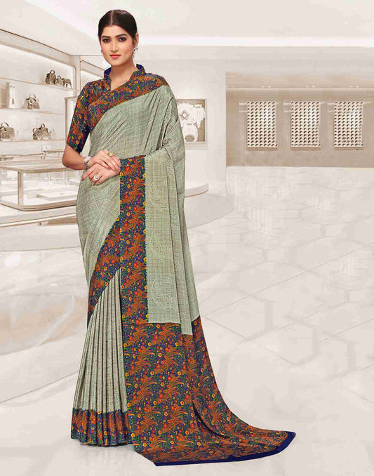 Pista Green Polyester Printed Saree