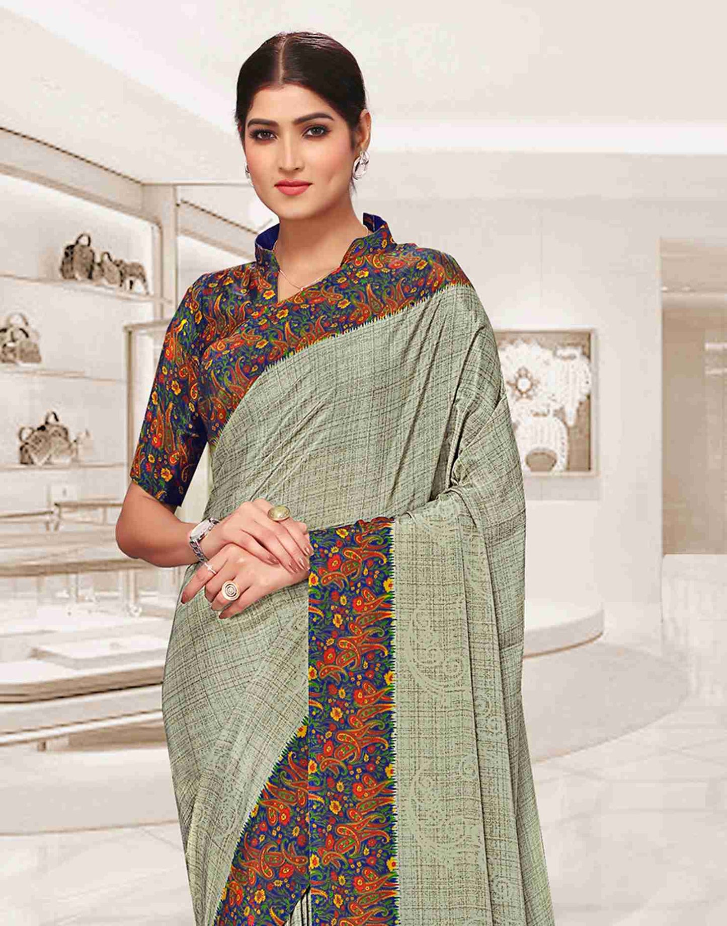 Pista Green Polyester Printed Saree