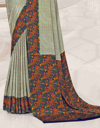 Pista Green Polyester Printed Saree