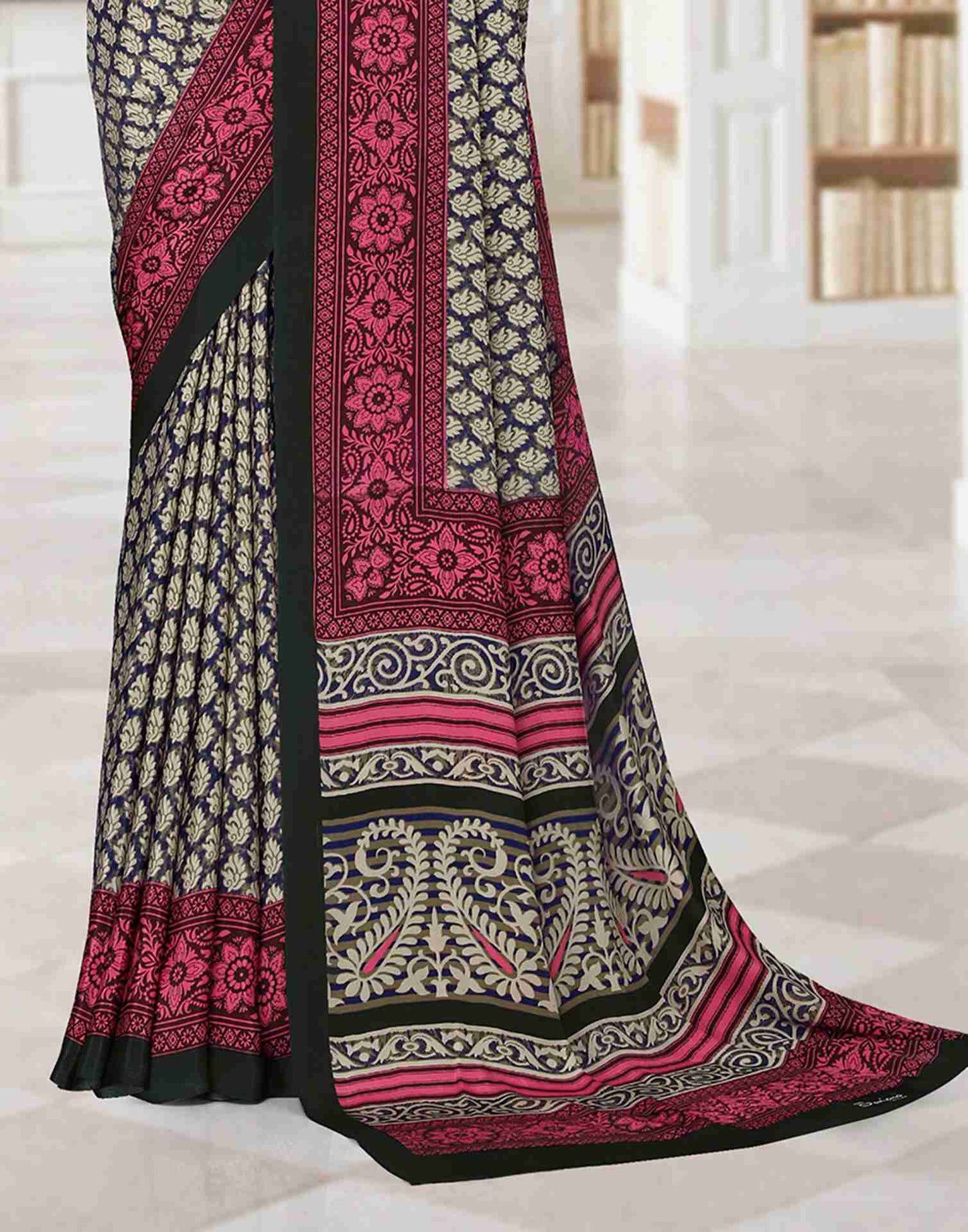 Beige Polyester Printed Saree