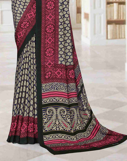 Beige Polyester Printed Saree