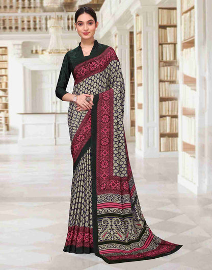 Beige Polyester Printed Saree