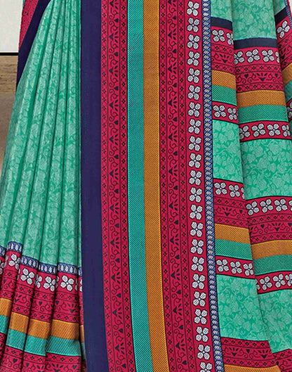 Turquoise Polyester Geometric Printed Saree