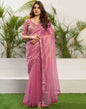 Light Pink Net Embroidery Plain Saree