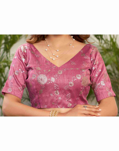 Light Pink Net Embroidery Plain Saree