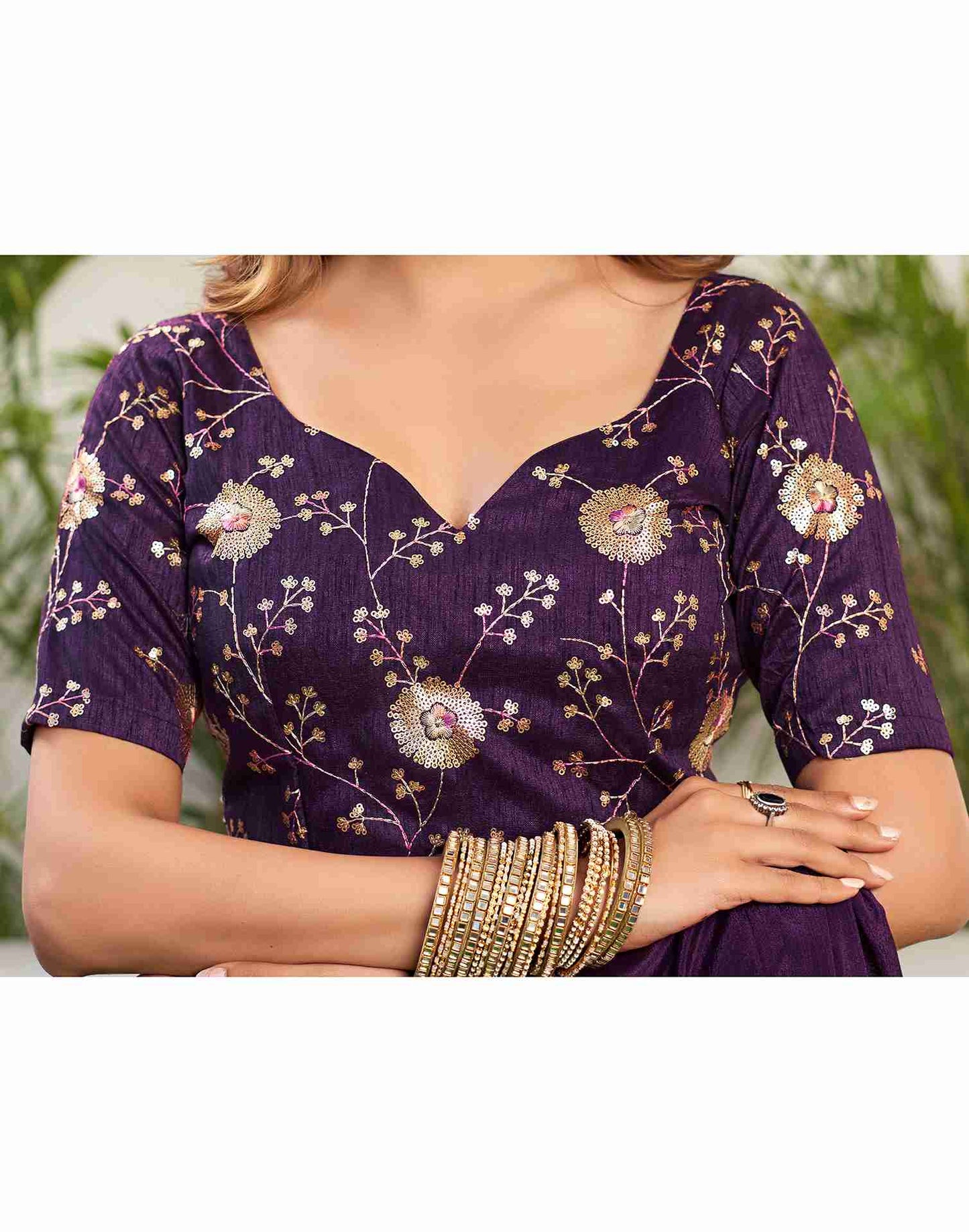 Deep Purple Chiffon Plain Saree