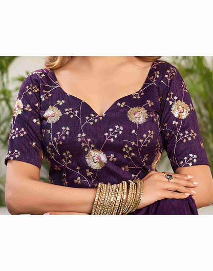 Deep Purple Chiffon Plain Saree