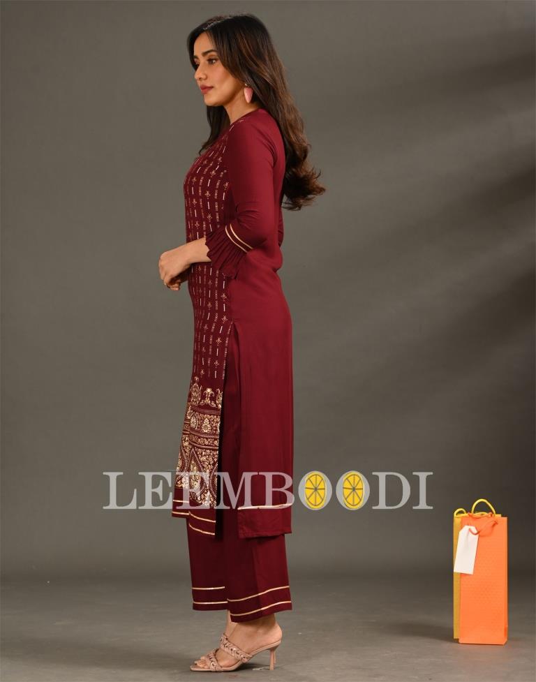 Dark Maroon Pigment Print Kurti | Sudathi