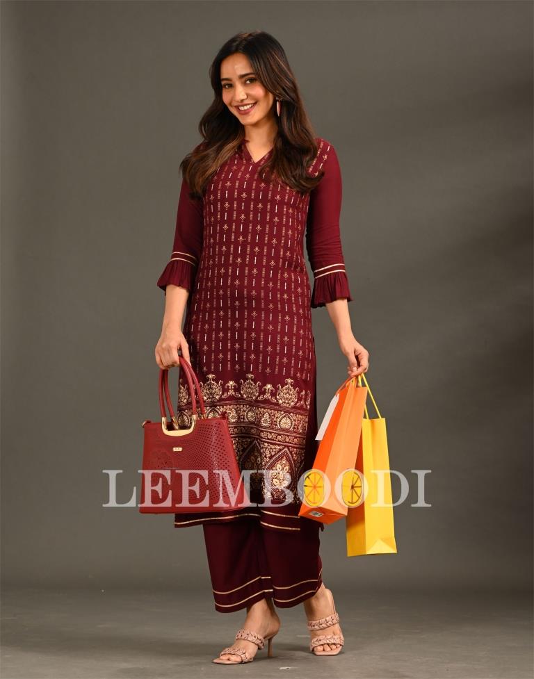 Dark Maroon Pigment Print Kurti | Sudathi