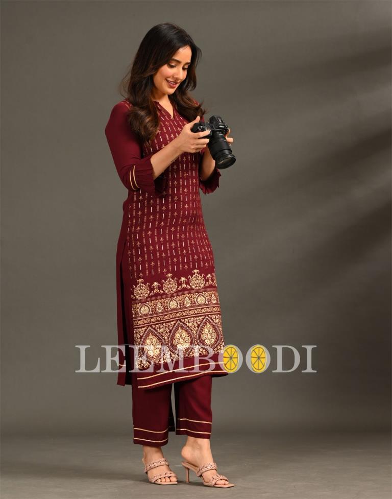 Dark Maroon Pigment Print Kurti | Sudathi