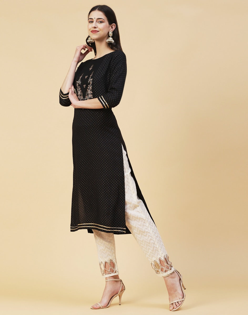 Black Rayon Embroidered Kurti | Sudathi