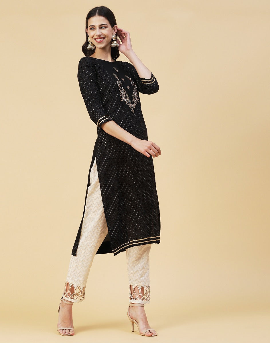 Black Rayon Embroidered Kurti | Sudathi