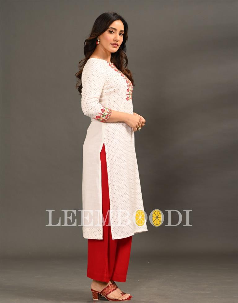 Off White Embroidered Kurti | Sudathi