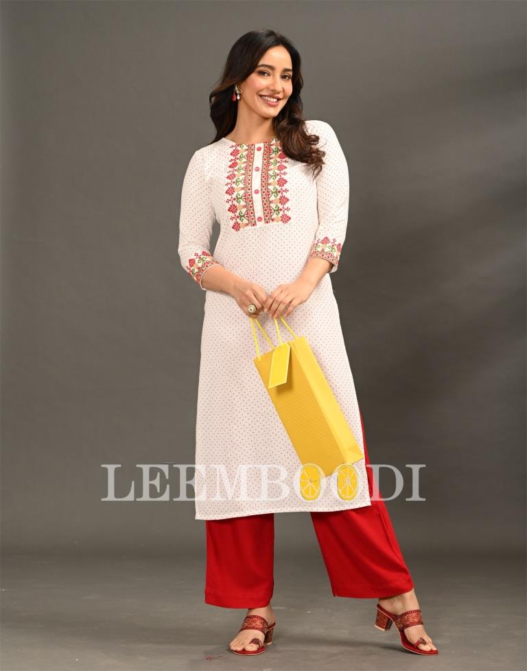 Off White Embroidered Kurti | Sudathi