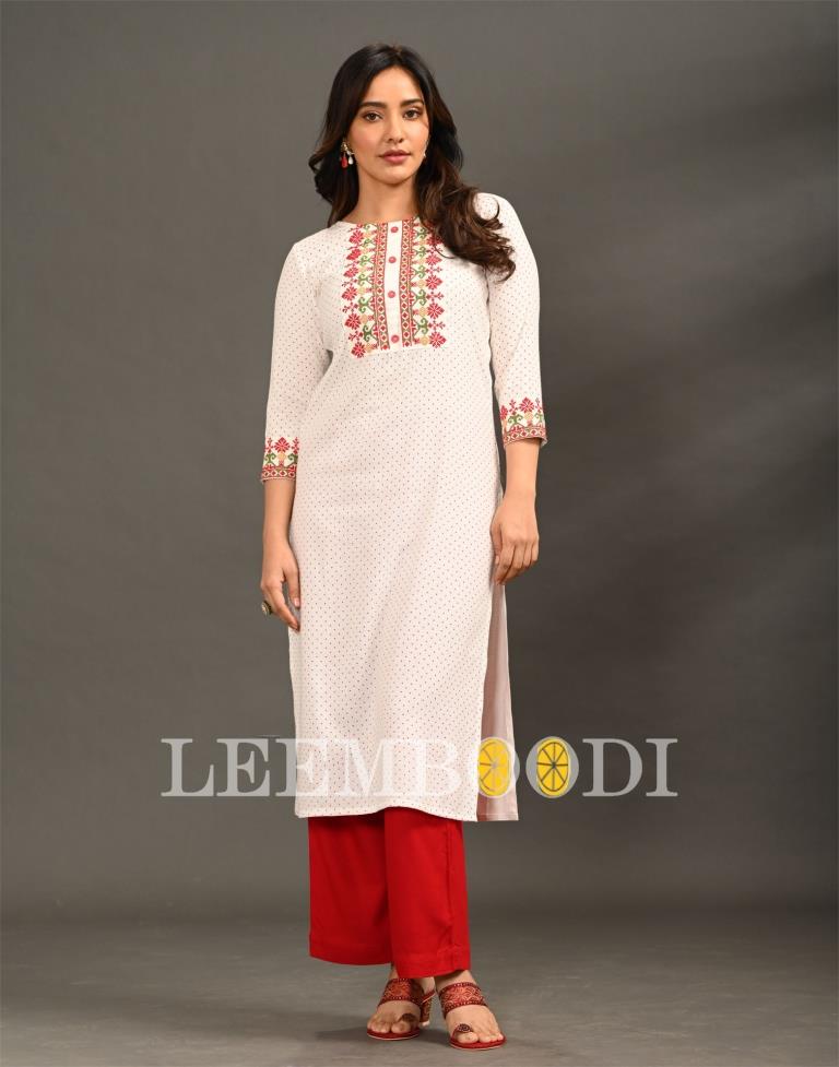 Off White Embroidered Kurti | Sudathi