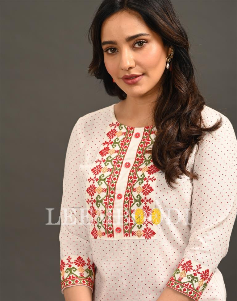 Off White Embroidered Kurti | Sudathi