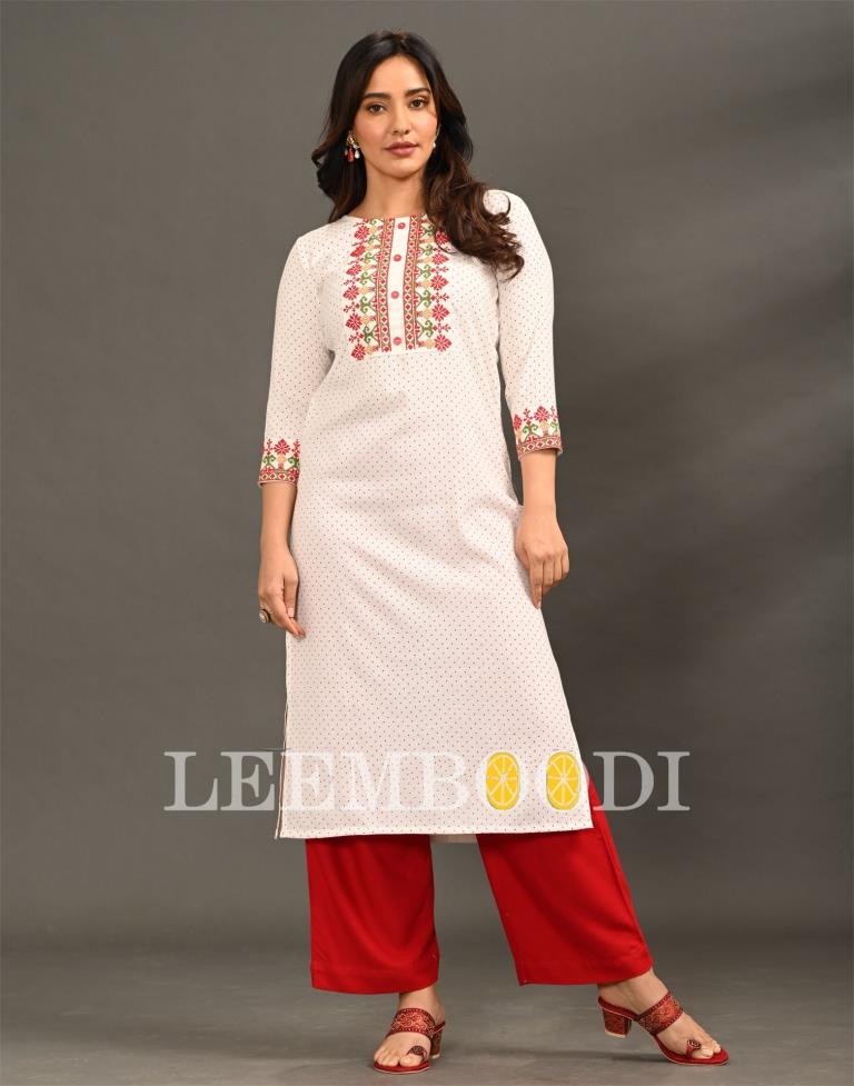 Off White Embroidered Kurti | Sudathi