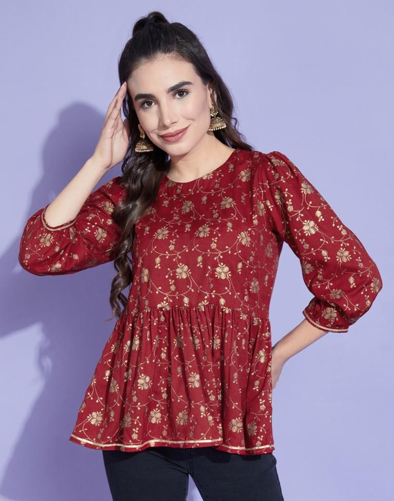 Red Geathered Top | Sudathi