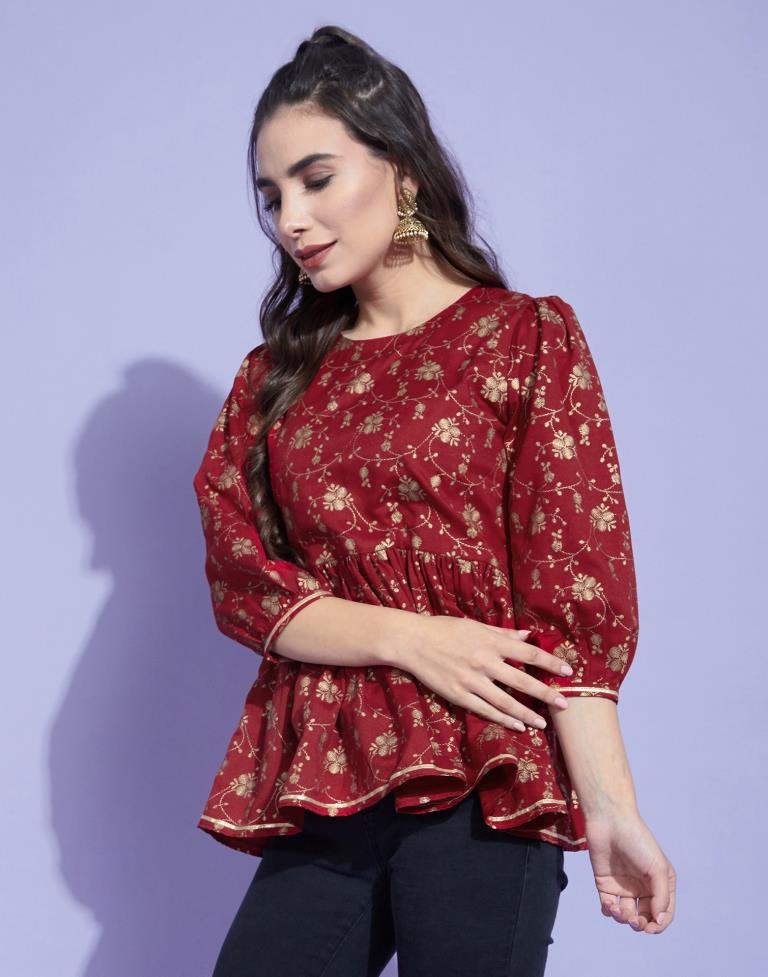 Red Geathered Top | Sudathi