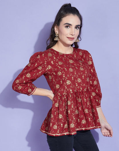 Red Geathered Top | Sudathi