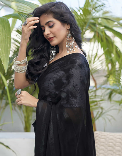 Black Chiffon Zari Plain Saree