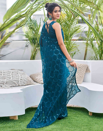 Rama Blue Georgette Sequence Saree