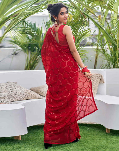 Red Georgette Sequence Saree