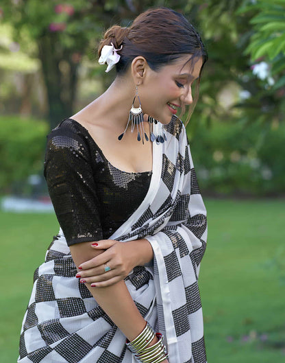 White Georgette Sequence Saree