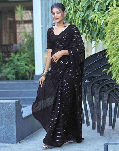 Black Georgette Plain Sequence Saree