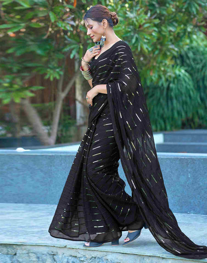 Black Georgette Plain Sequence Saree